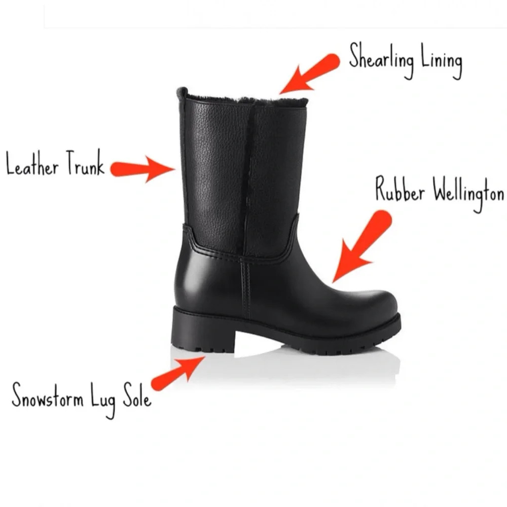 LK Bennett Warren Real Leather Fur Shearling Waterproof Lug Rain Boot UK 37 6